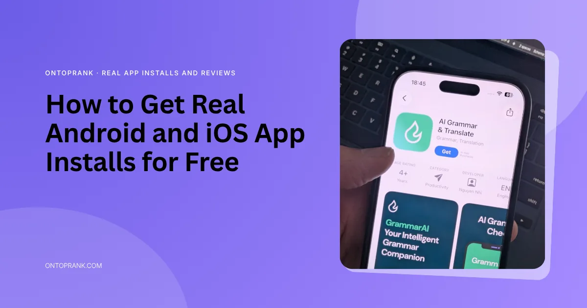 Get real app installs for free: iPhone showing an App Store product page with the Get button