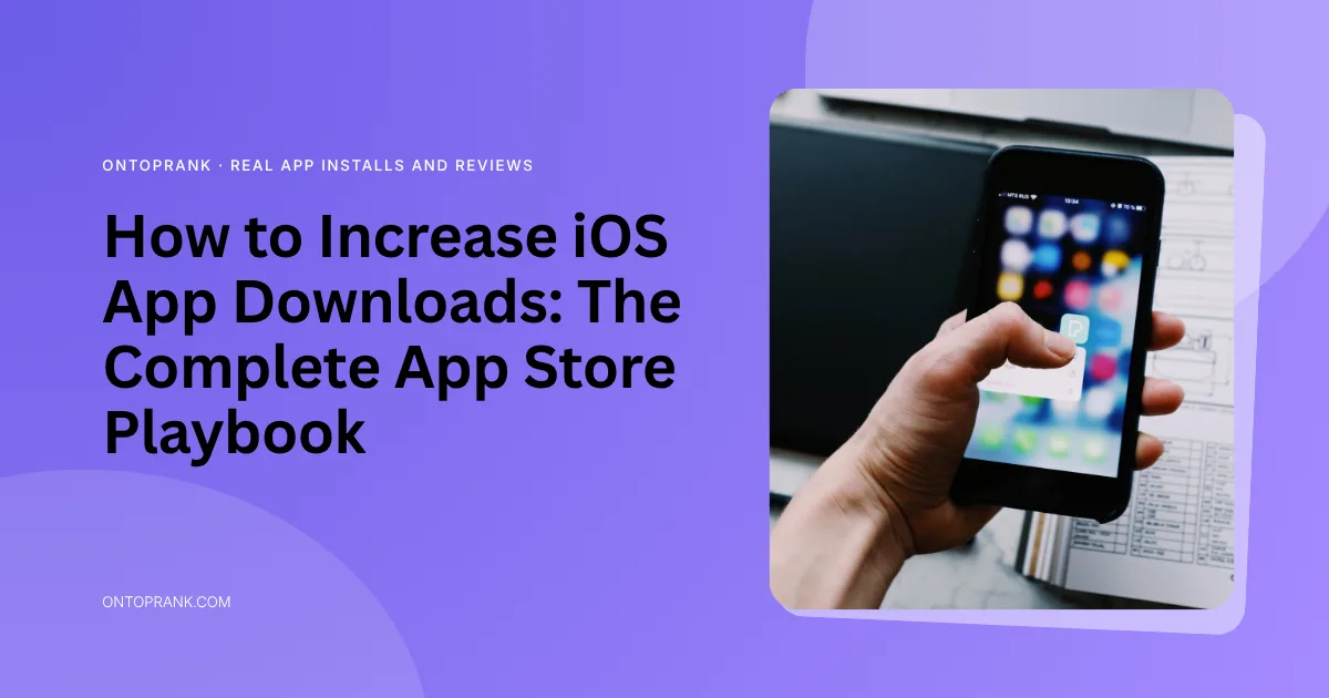 Increasing iOS app downloads: hand scrolling through app icons on an iPhone home screen