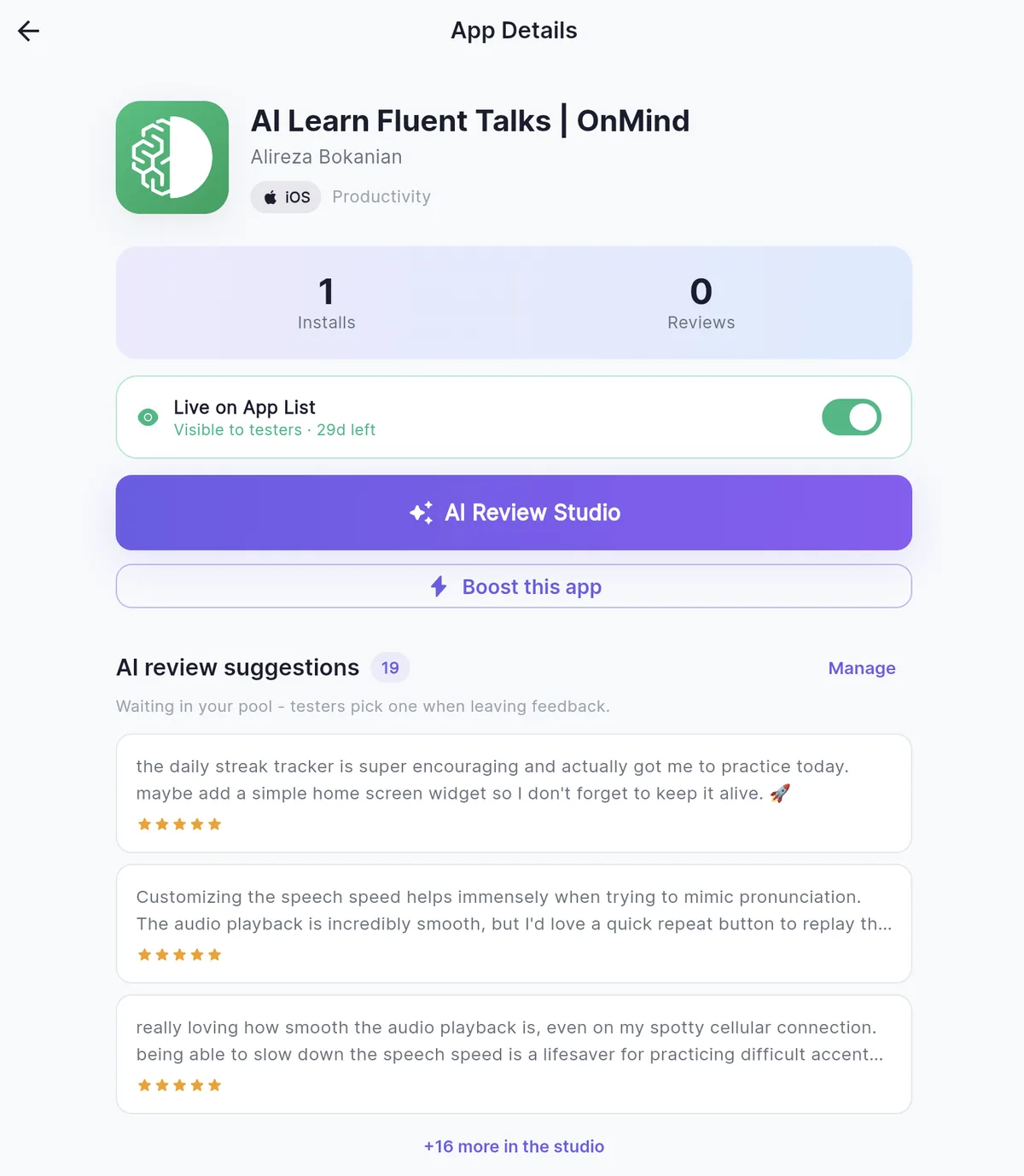 Verified iOS reviews in your OnTopRank dashboard
