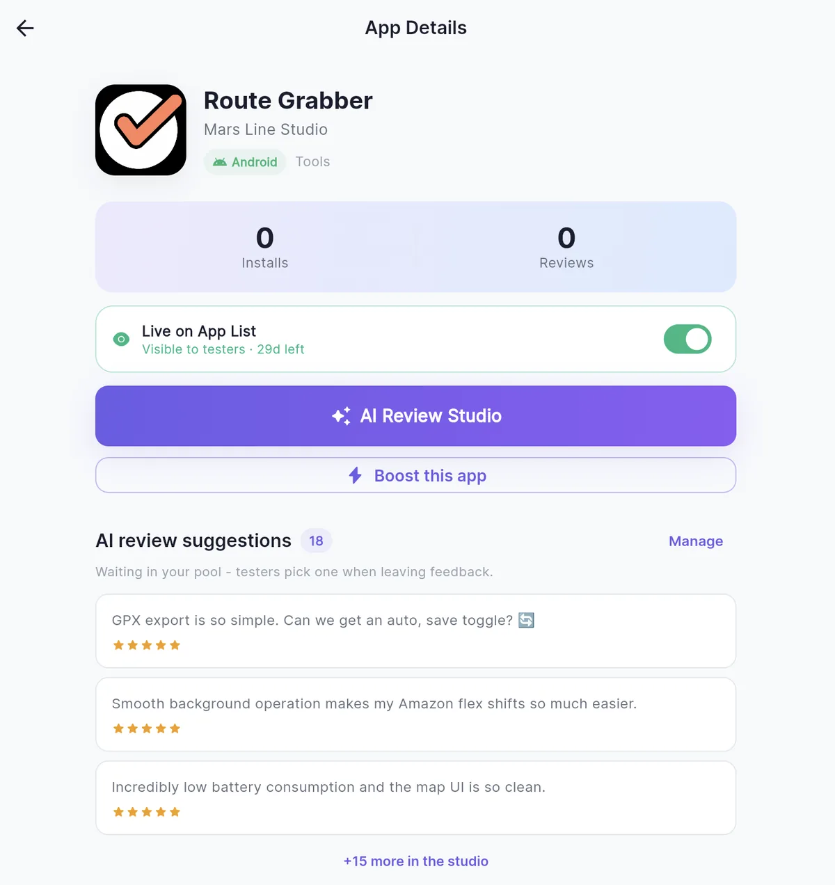 Honest tester reviews arriving on your Google Play listing
