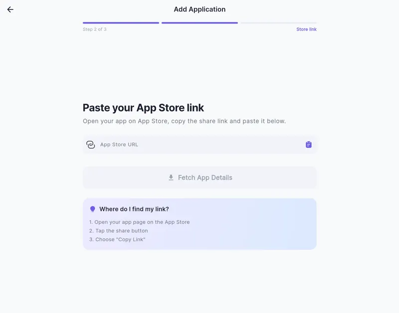 Adding an app to OnTopRank by pasting its store link