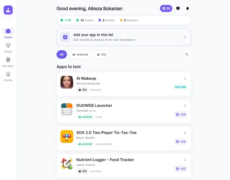 The OnTopRank feed of real apps to test